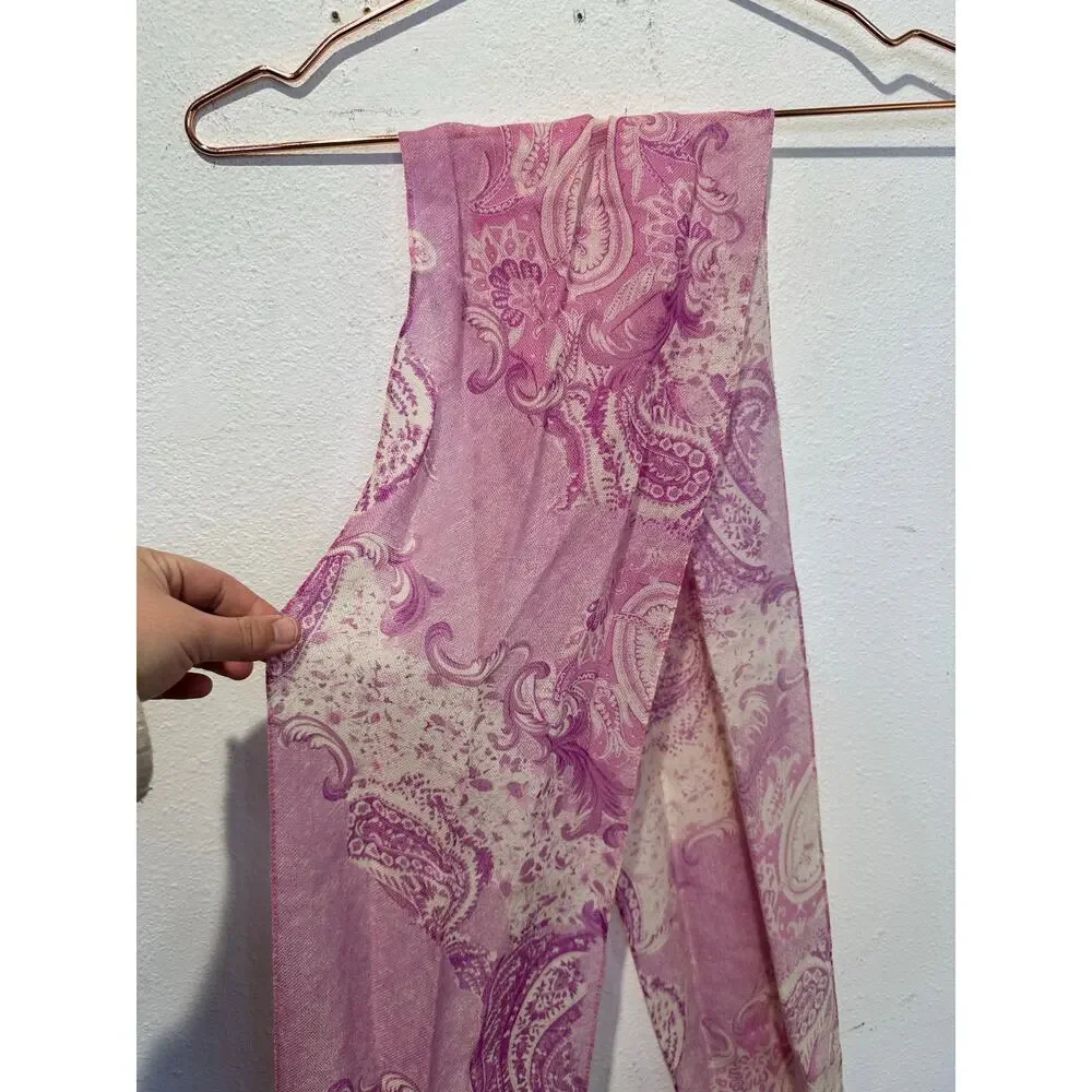 Unbranded Vintage Pink Paisley 100% Wool Sheer Western Scarf Wrap